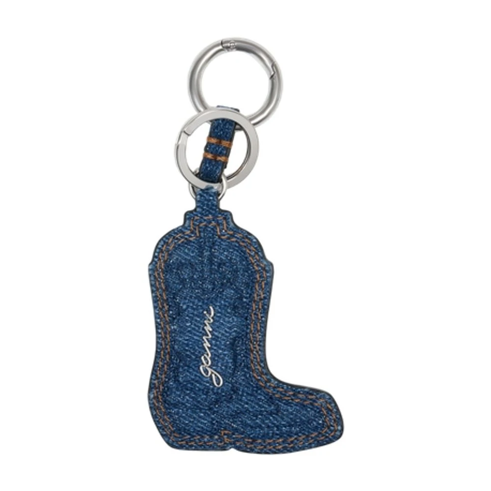 Ganni Women's Blue Western Boot Keyring Denim Keychain - Cotton