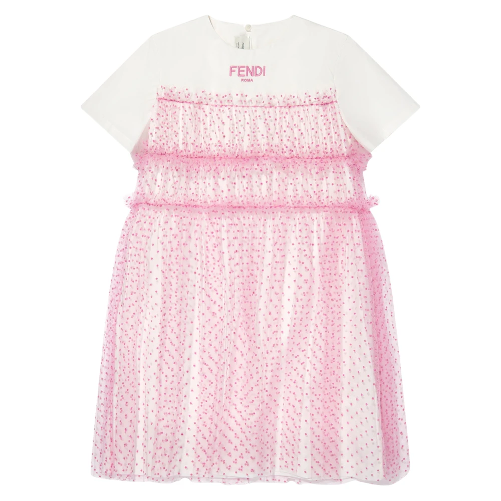 Fendi Women's Pink Logo Tulle Dress In