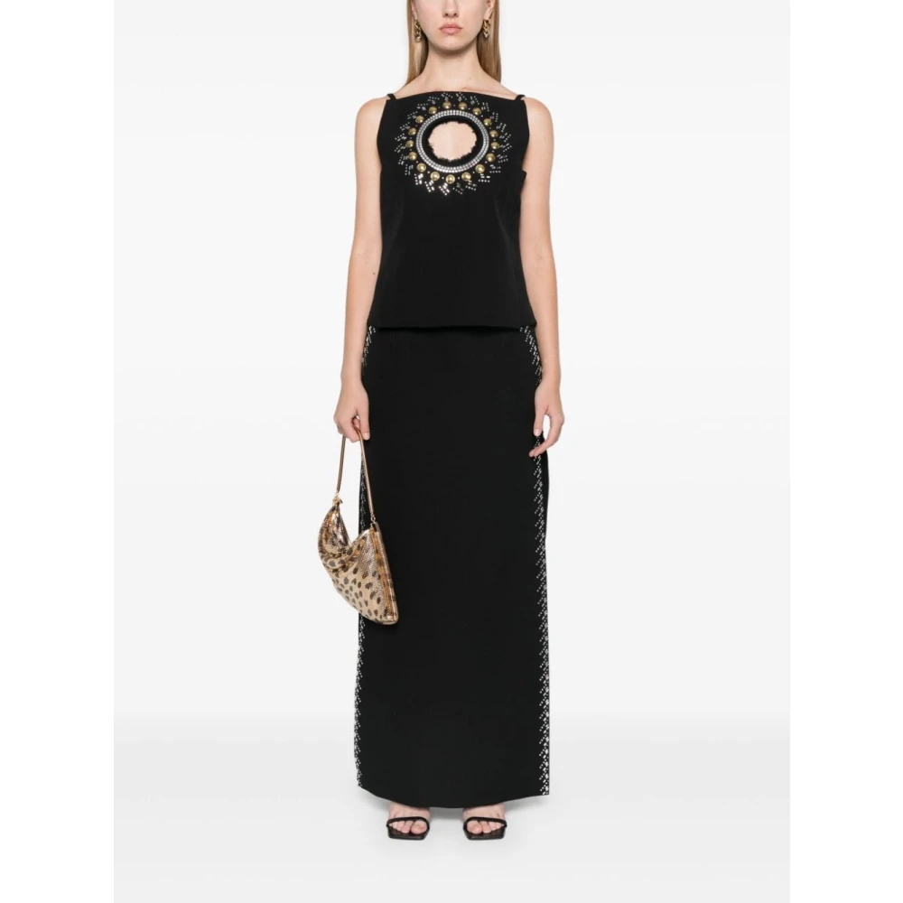 Paco Rabanne Lange Rok in Zwart Satijn Black Dames
