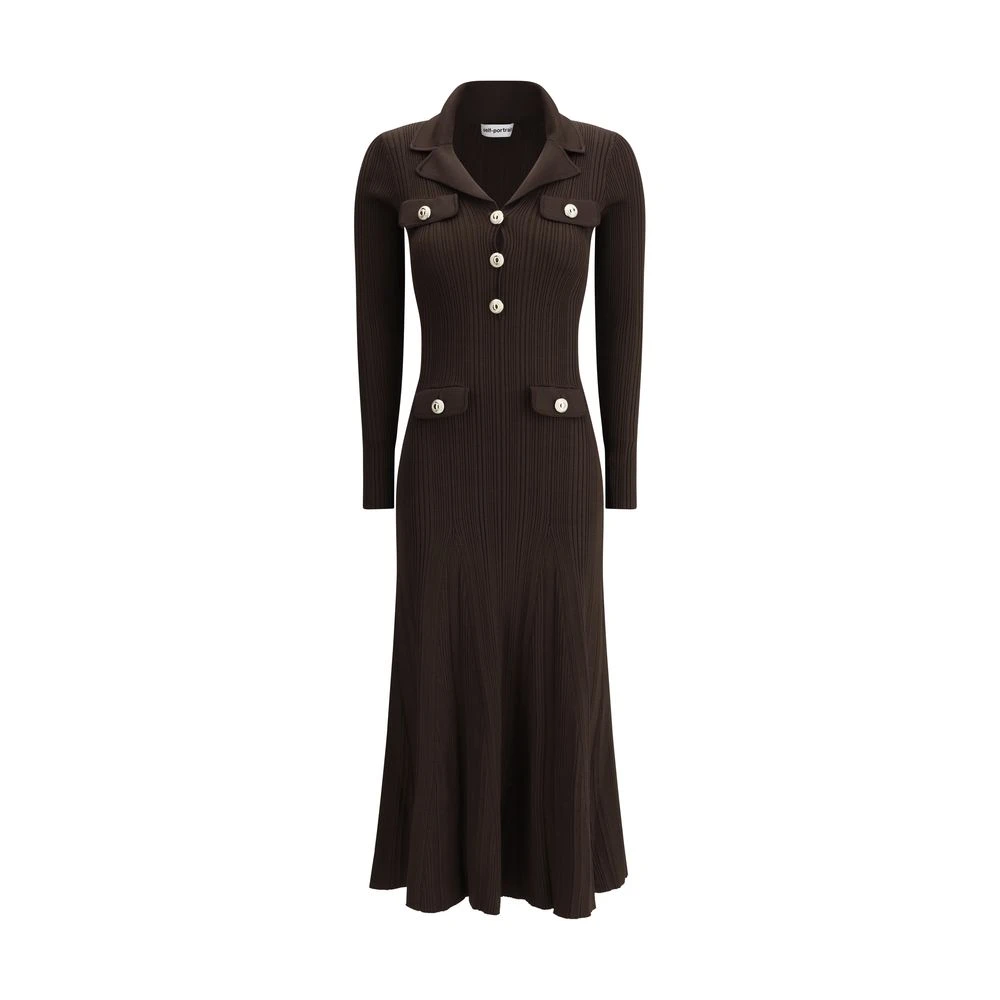 Self Portrait Elegante Midi Jurk met Lange Mouwen Brown Dames