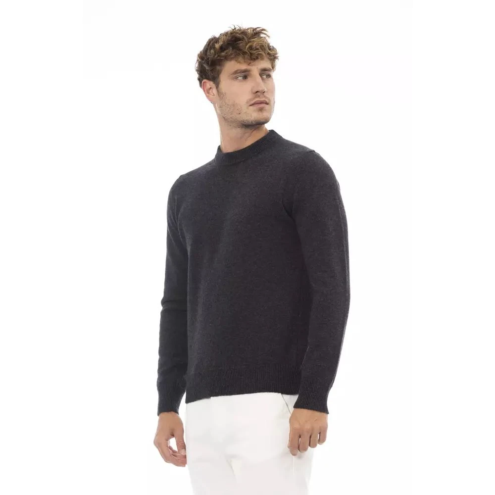 Alpha Studio Klassieke Zwarte Wol Crewneck Sweater Black Heren