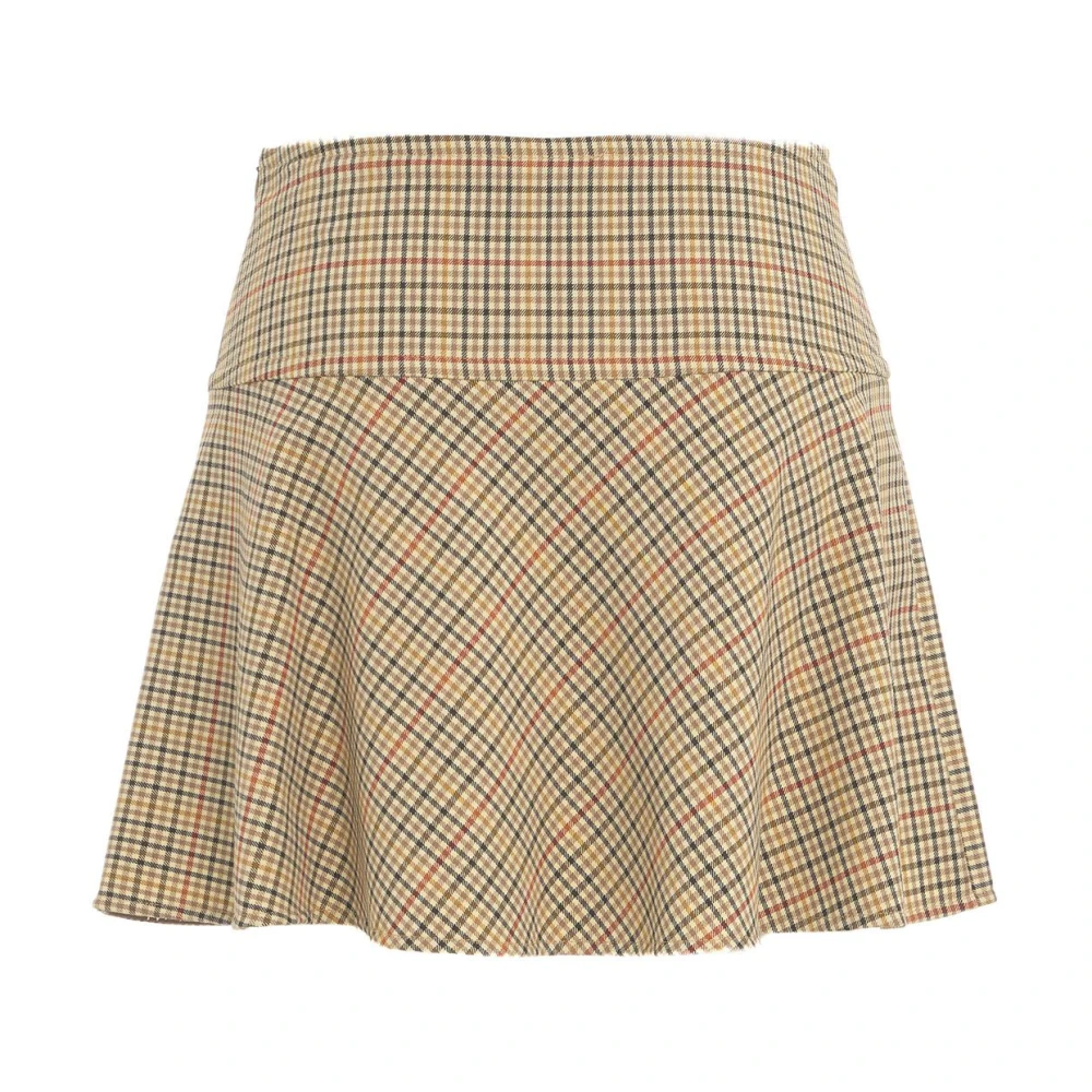 Semicouture Beige Check Flared Mini Skirt Aw24 Beige Dames