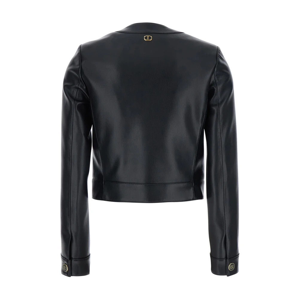 Twinset Zwarte Leren Logo Knoopjas Black Dames