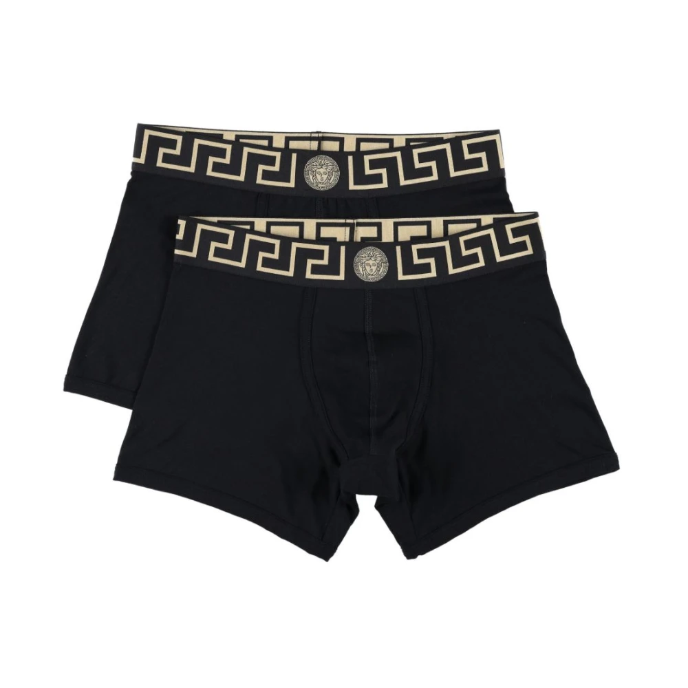 Versace Mannelijk Zwart Ondergoed Heren, 3XL, Katoen, Greca Border Lange Boxershorts