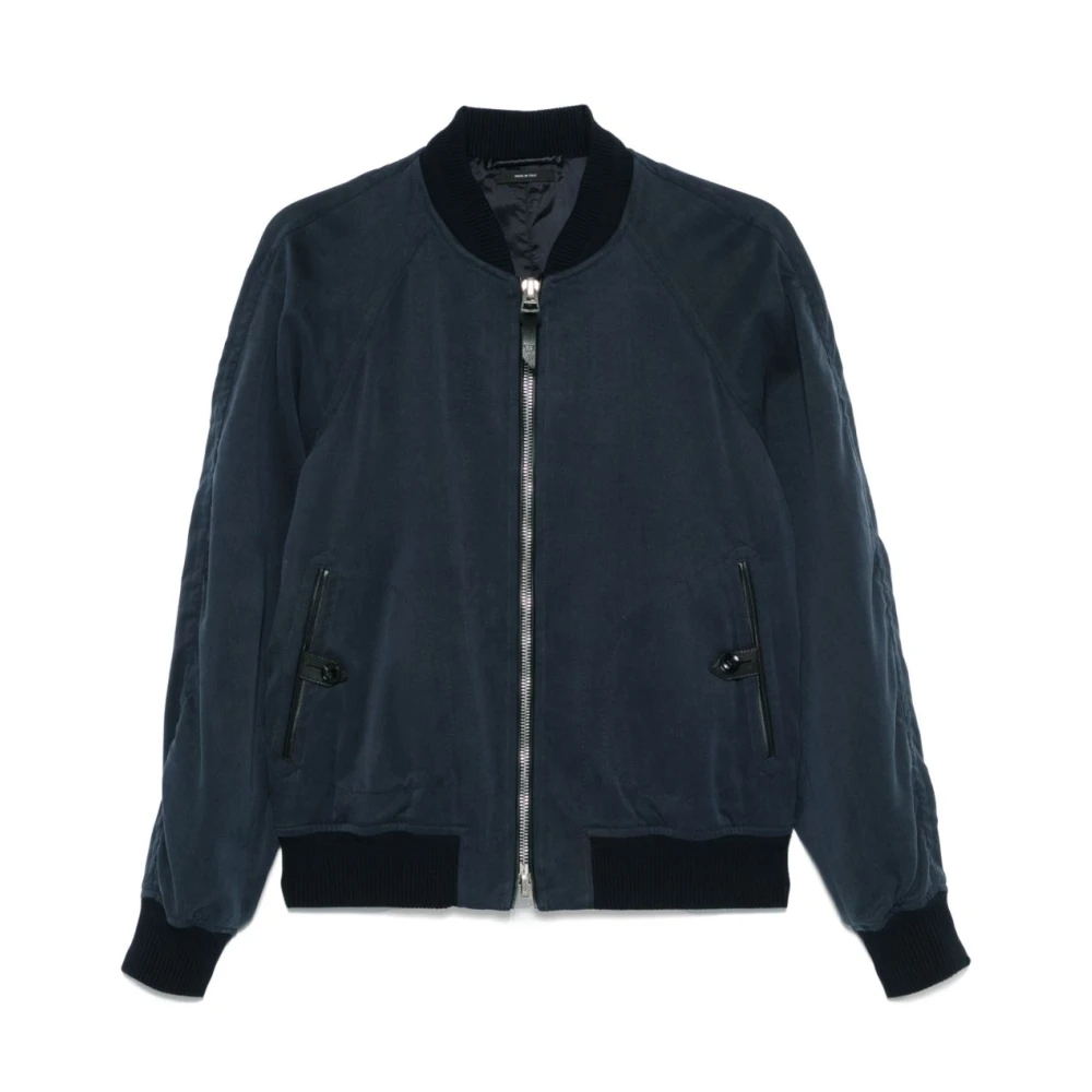Tom Ford Blauwe Baseball Kraag Ritsjas Blue Heren