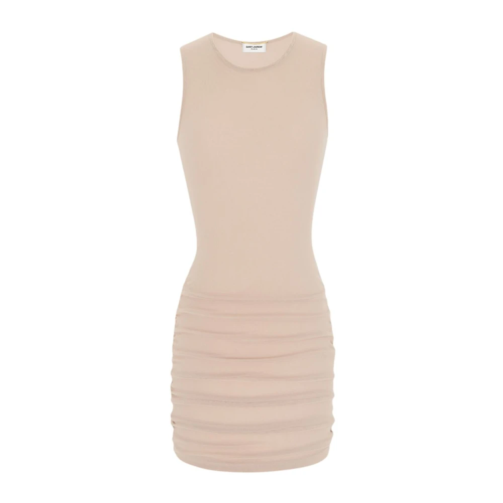 Saint Laurent Stretch Tule Korte Jurk Beige Dames