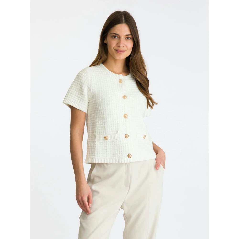 NEO NOIR Gestructureerde Gebreide Vest met Decoratieve Knopen White Dames