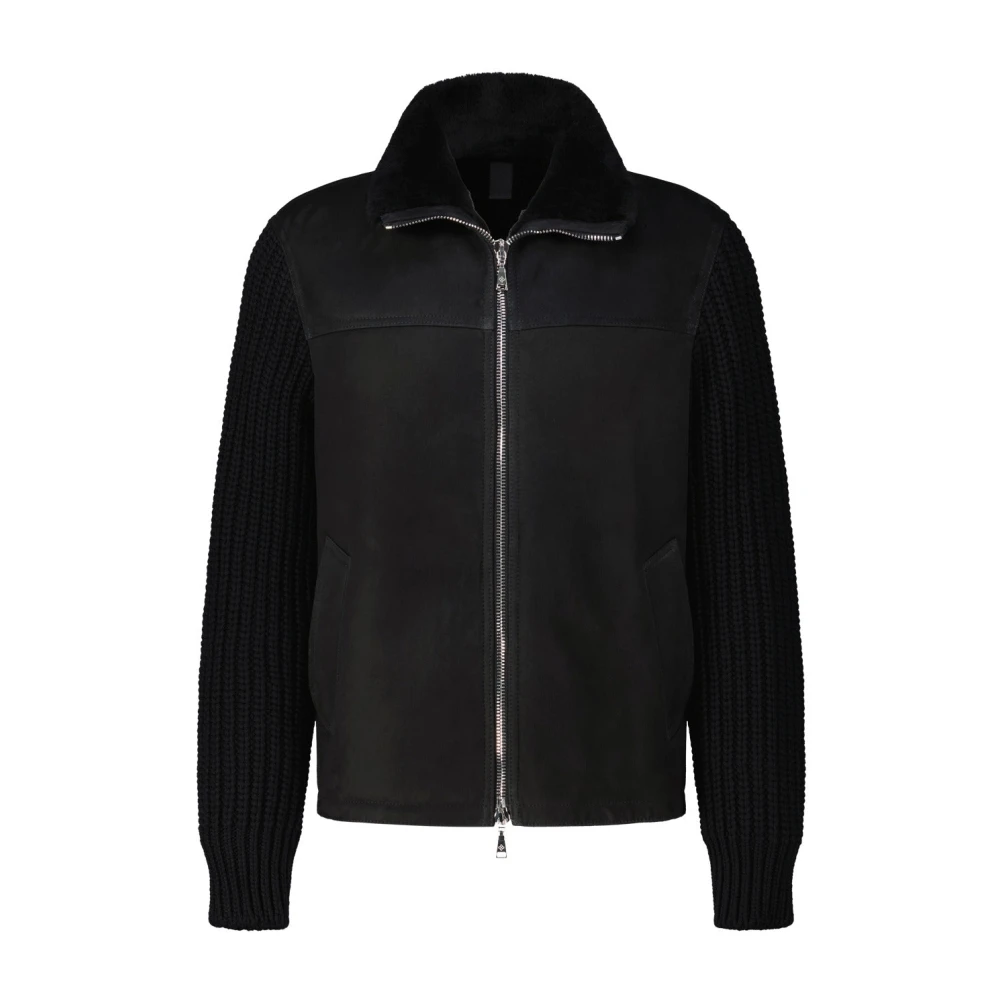 Tagliatore Leren jas Bobby met gebreide mouwen Black Heren