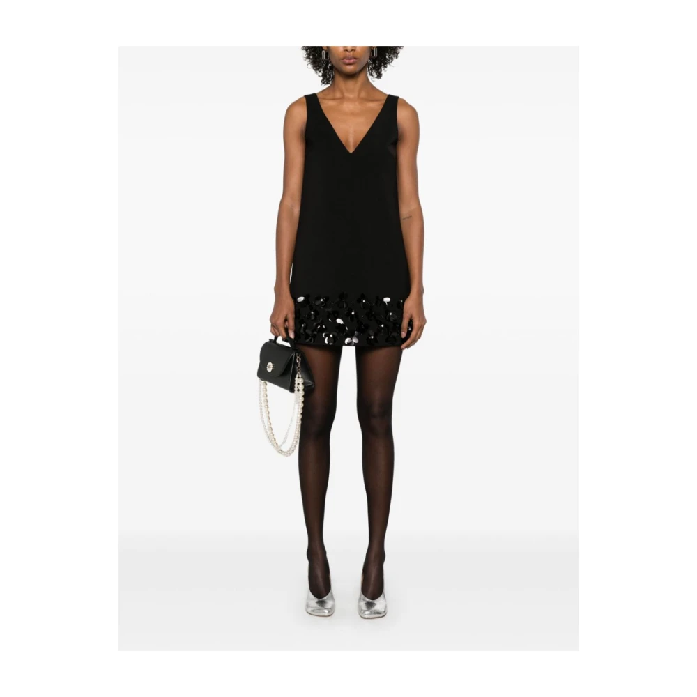 Self Portrait Zwarte Mouwloze Jurk met V-hals en Zakken Black Dames