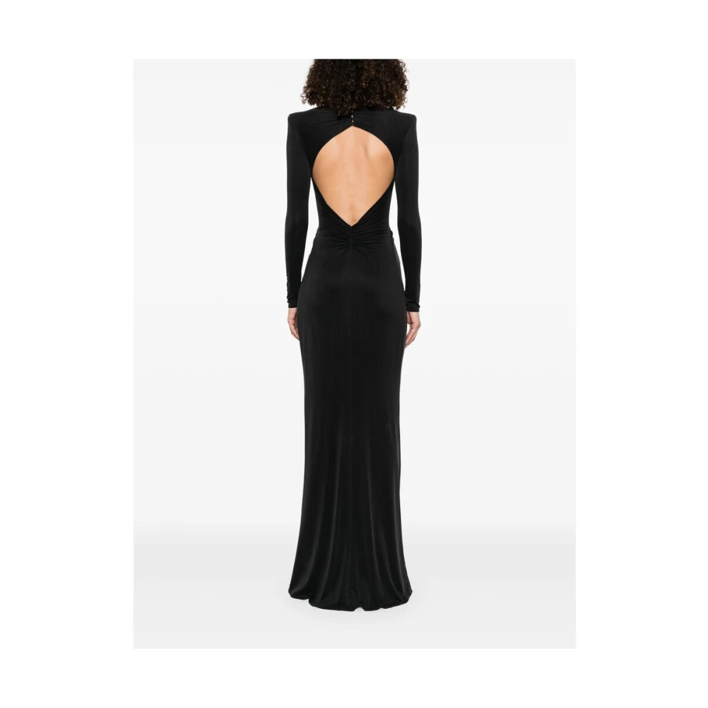 Elisabetta Franchi Zwarte Knoopdetail Jurk met Schoudervullingen Black Dames