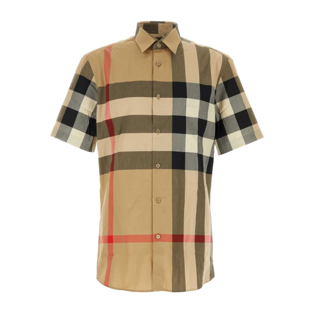 Burberry Men's Multicolor Embroidered Poplin Shirt - Short Sleeve Shirts - L- Shirts