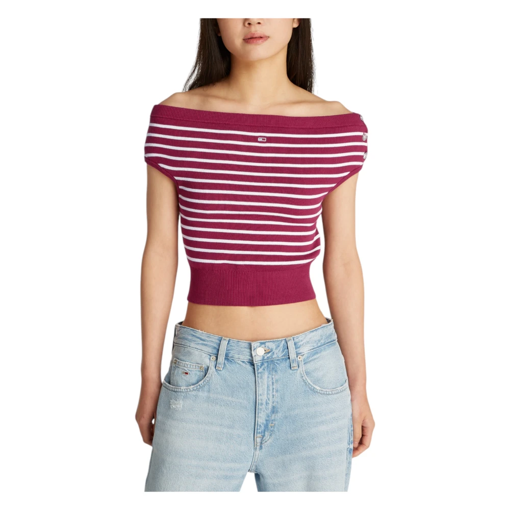 Tommy Jeans Gestreepte boothals top rood Red Dames