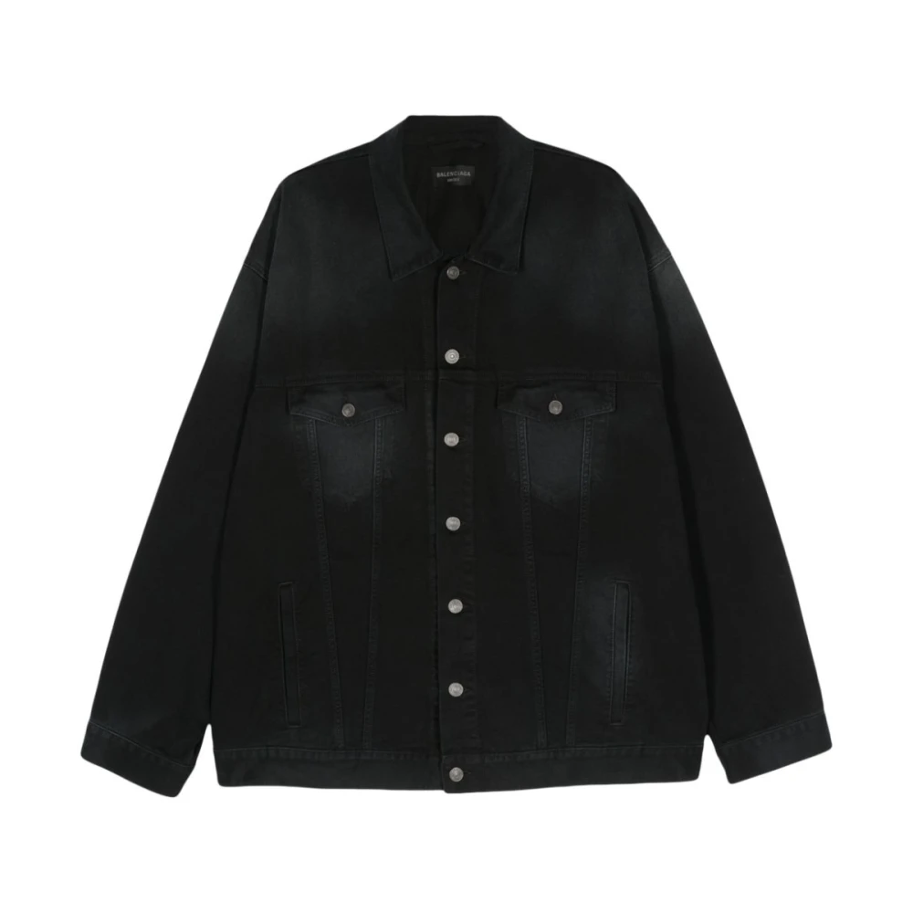 Balenciaga Zwarte Denim Jack met Logo Print Black Heren