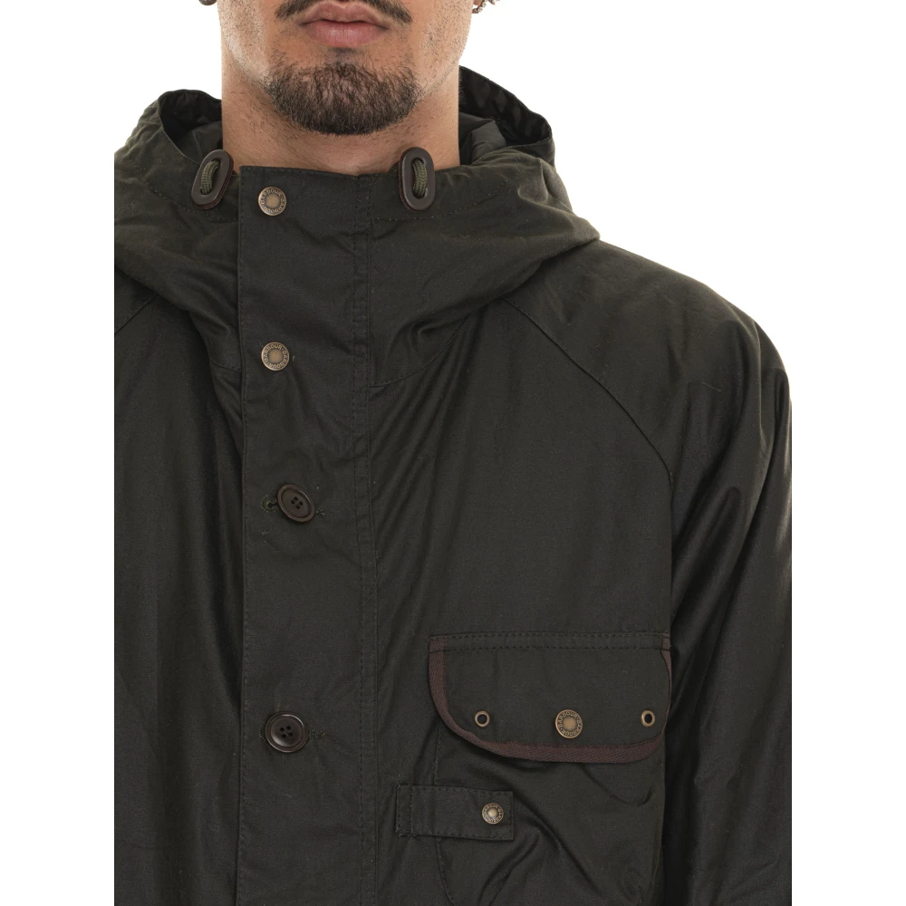 Barbour Gewaxte Parka Jas met Leren Afwerking Green Heren