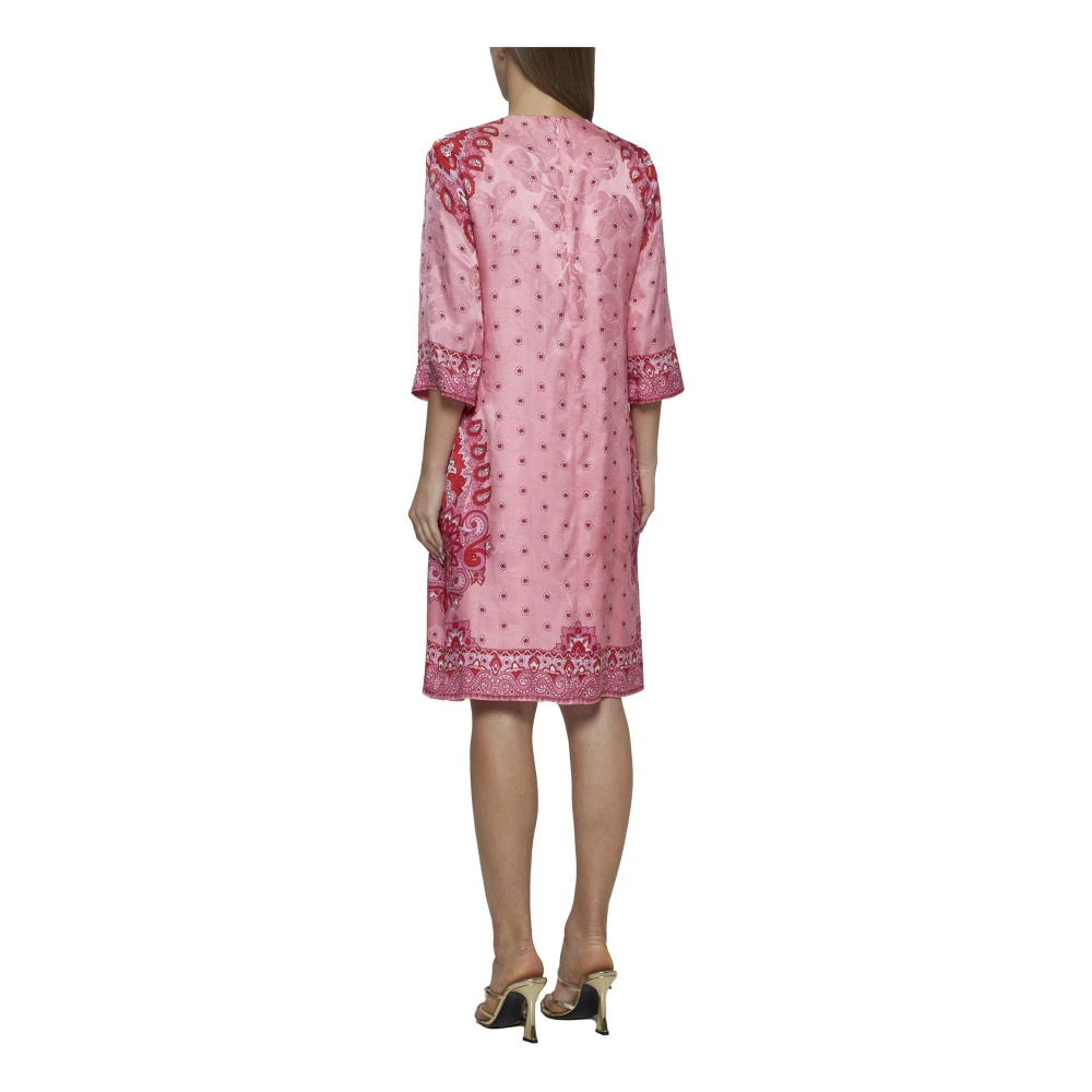 ETRO Roze Bloemen Paisley Jacquard Jurk Pink Dames