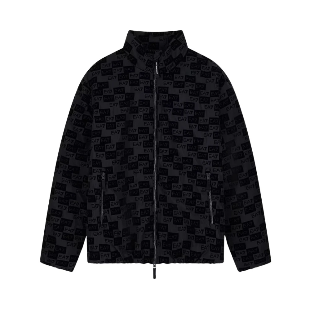 Emporio Armani Ea7 Uomo Nero - Bomber Oversize Con Cappuccio E Monogramma In Velluto - Jackets - 2XL - Immagine 1