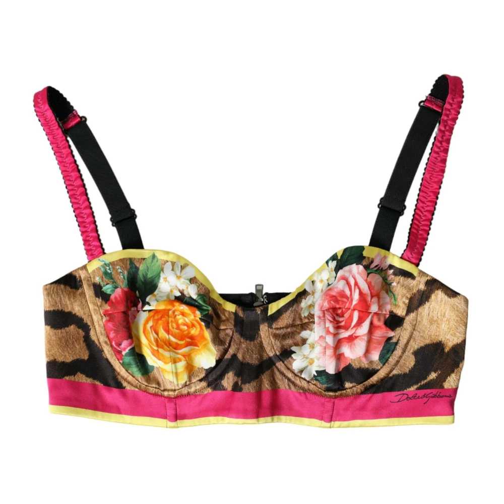 Dolce & Gabbana Zijde Blend Bloemen Bustier Crop Top Multicolor Dames