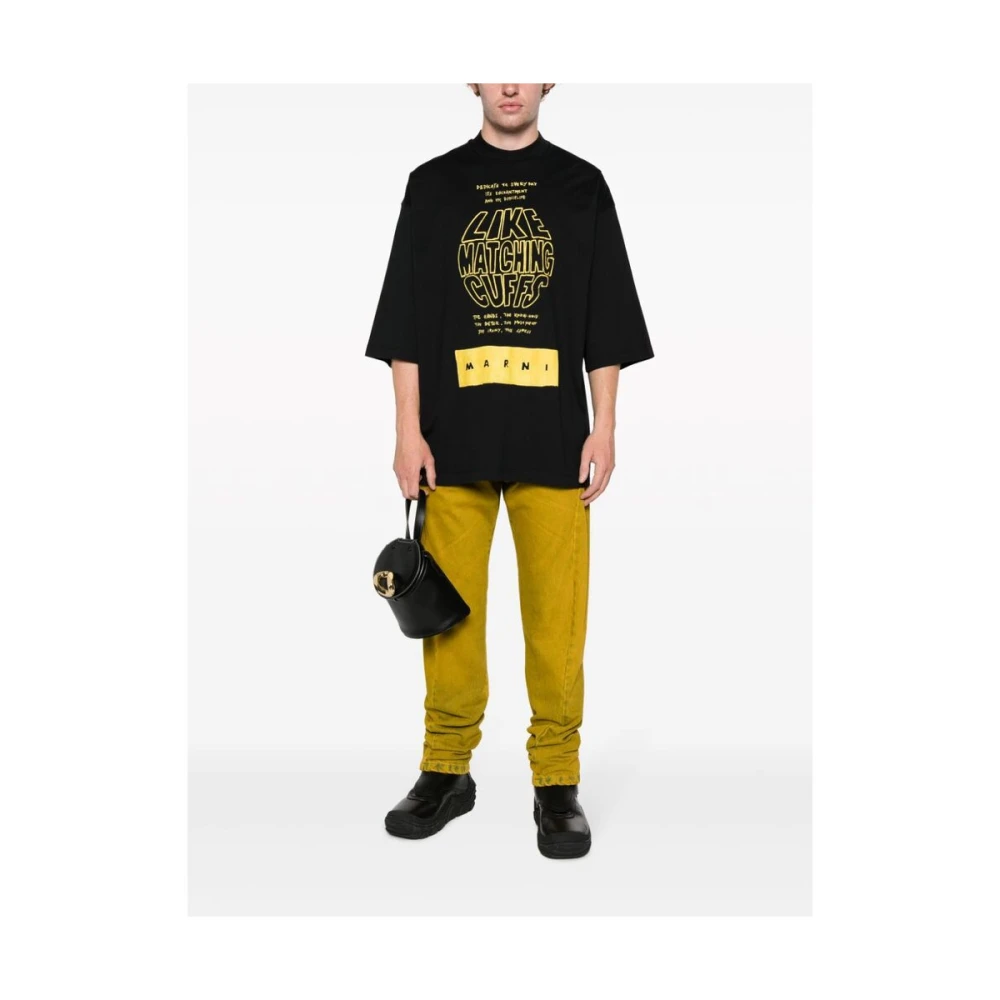 Marni Slogan Print Katoenen T-Shirt Black Heren