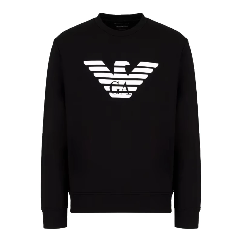 Emporio Armani Svart Modal Sweatshirt med Vit Örntryck Black, Herr