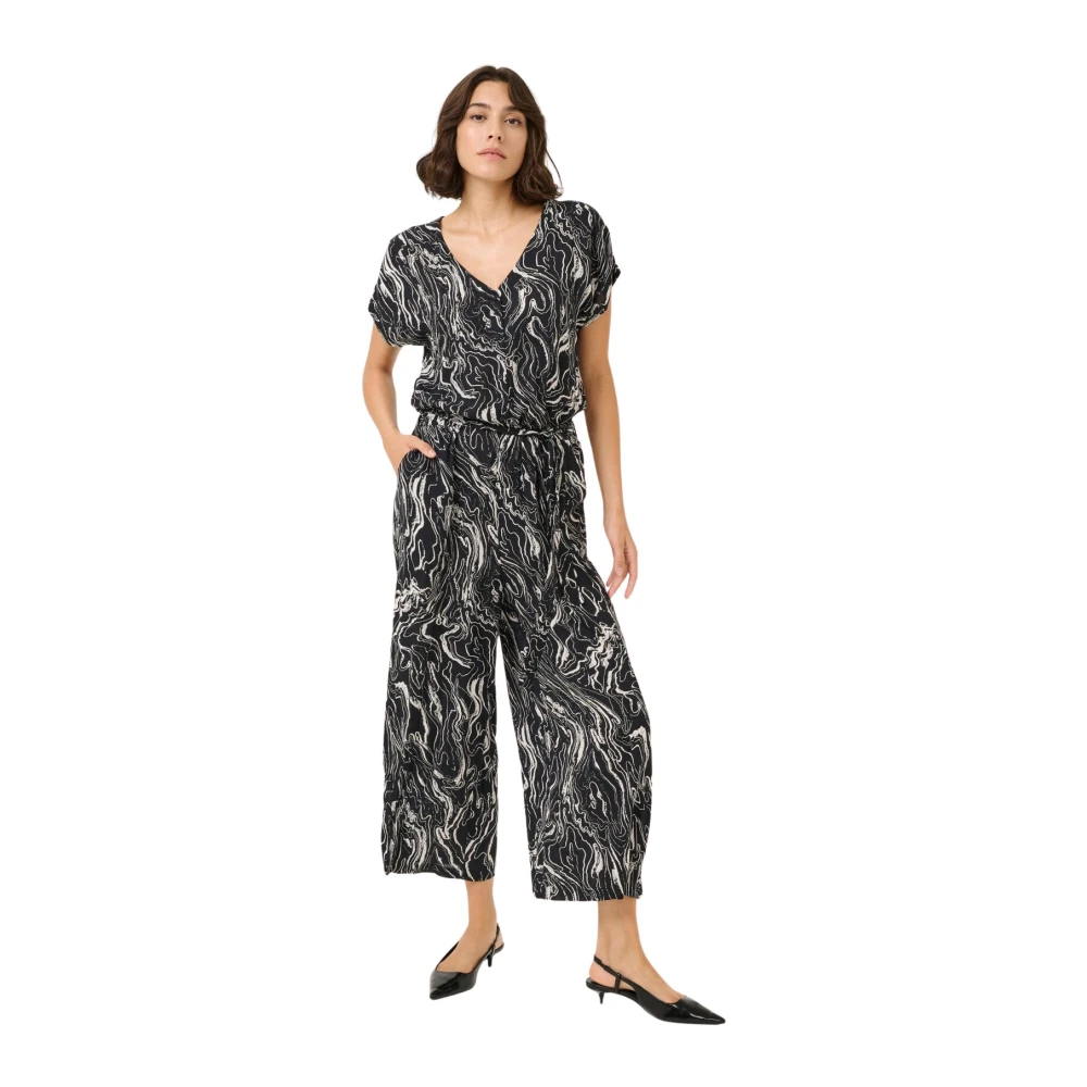 Kaffe Black Graphic Print Jumpsuit With Wide Legs - Female - Jumpsuits - 2XL - Jumpsuits & Playsuits