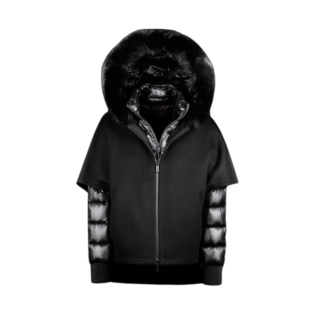 Moorer Women's Black Down Jackets, S, Short Hooded Cape Jacket