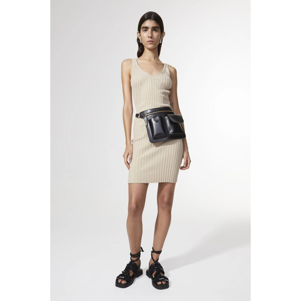 Rodebjer V-Hals Geribbelde Midi Jurk Beige Dames