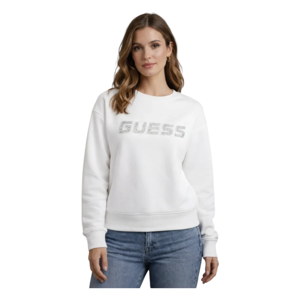 Guess Women's White Crew Neck Sweatshirt - Sweatshirts - L - Sweatshirts & Hoodies