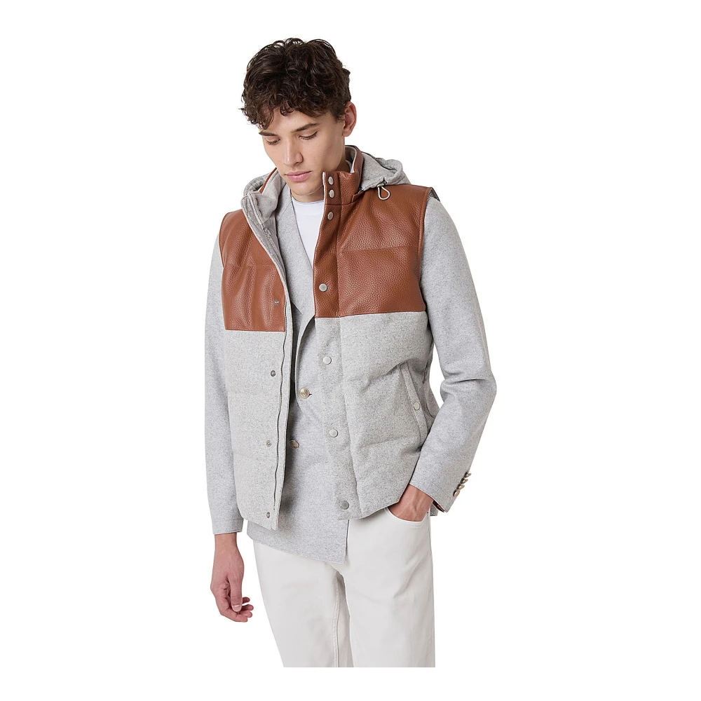 Eleventy Bi-Materiaal Wol en Leren Vest Multicolor Heren