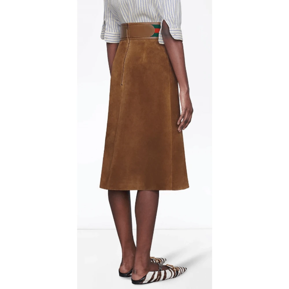 Gucci Suède Rok met Web en Horsebit Brown Dames