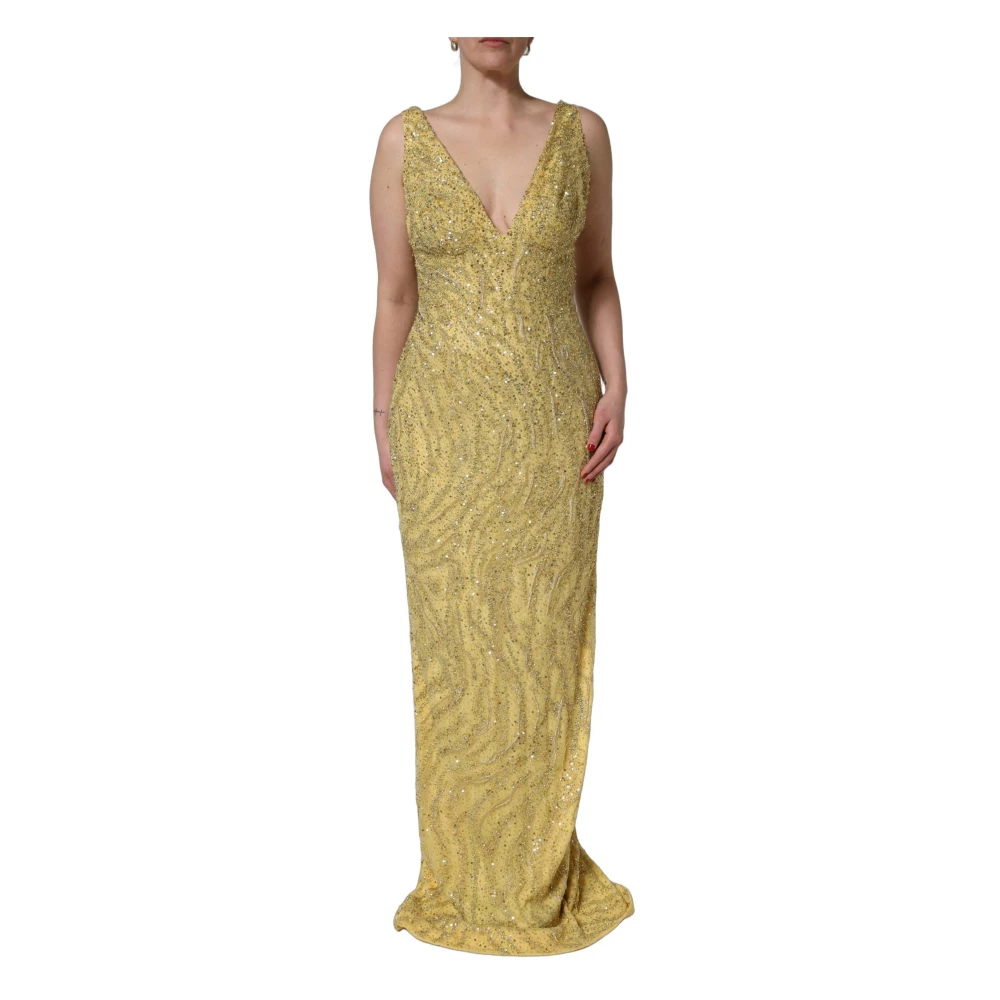 Dolce & Gabbana Women's Yellow Gowns, S, V-Neck Sleeveless Dress