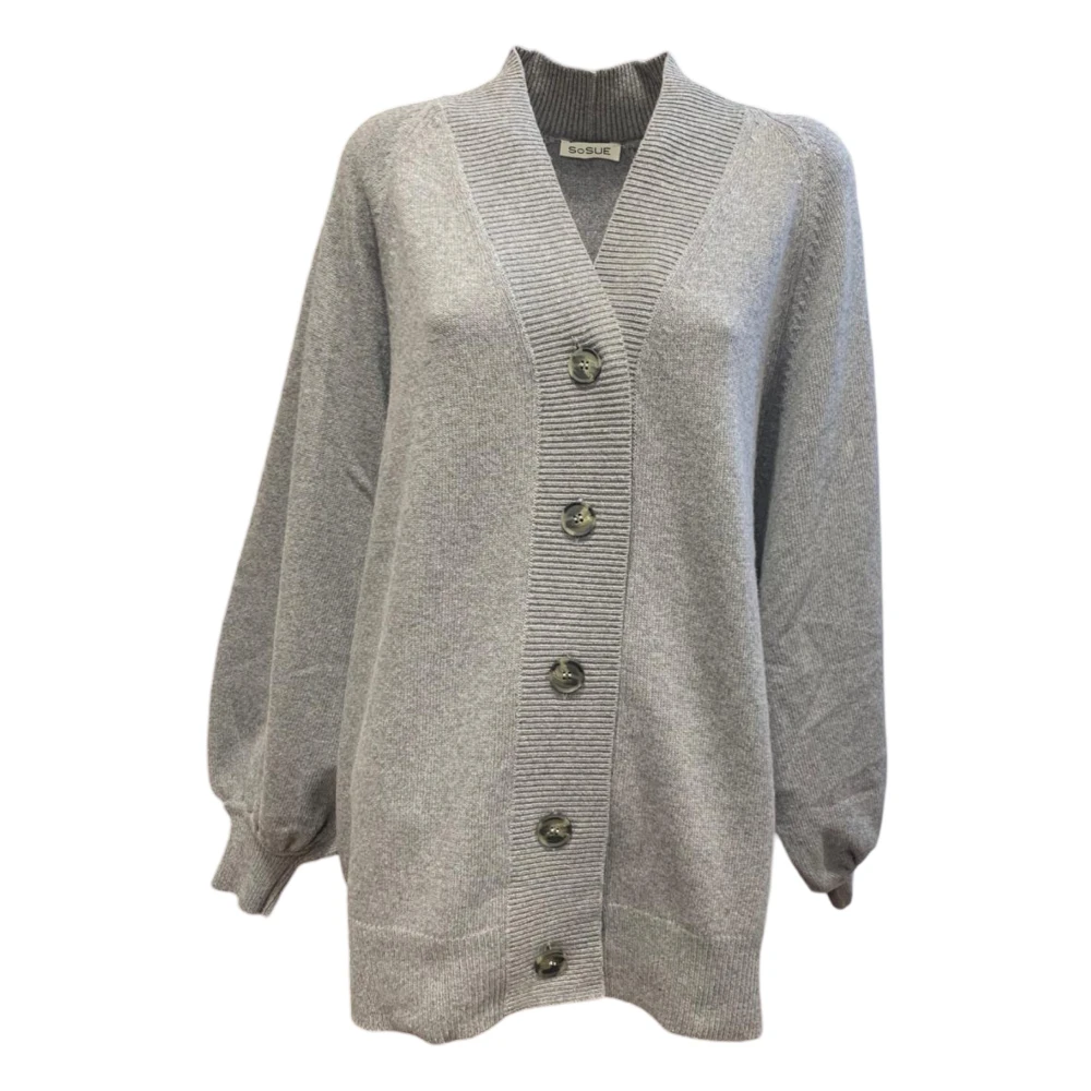 SoSUE Antonia Cardigan Oversized V-ringad Stickad Gray, Dam