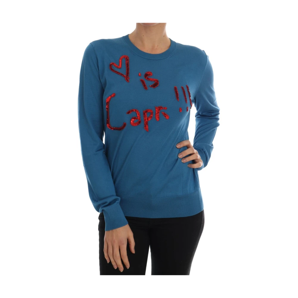 Dolce & Gabbana Women's Blue Sweatshirts,, Silk Capri Sequin Jumper Extra Large