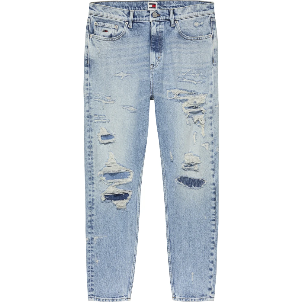 Blå Distressed Avslappet Fit Jeans