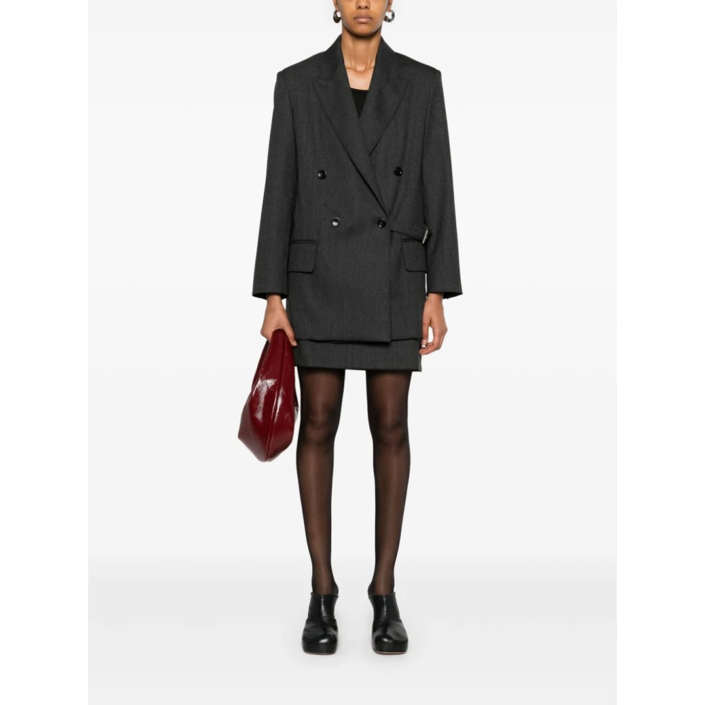Max Mara Grijze Wol Double-Breasted Jas Gray Dames