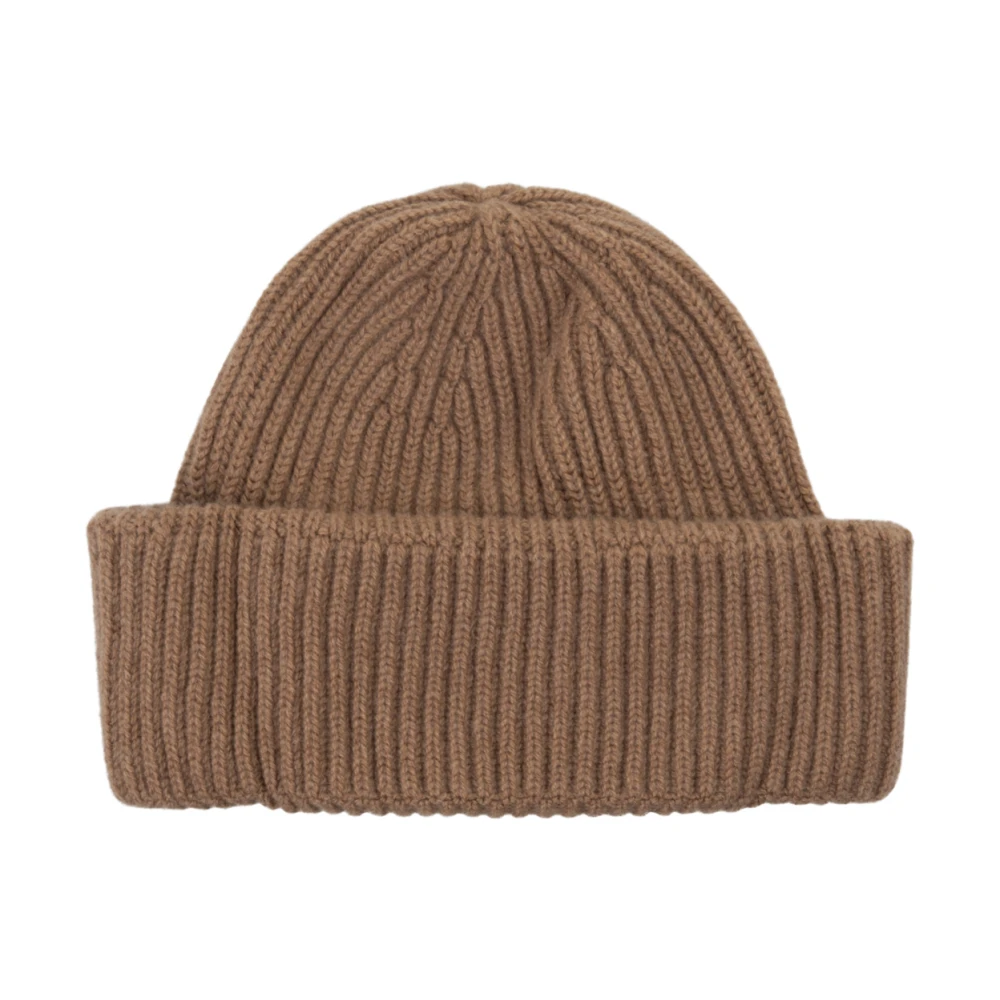 Fedeli Geribbelde Cashmere Beanie in Toffee Bruin Brown Dames