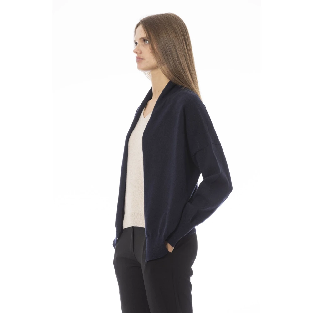 Baldinini Trendy Cardigan met Metalen Monogram Blue Dames