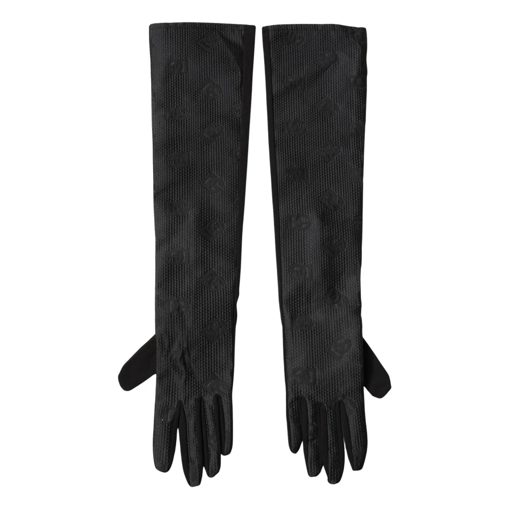 Dolce & Gabbana Black Viscose Long Elbow Length Gloves - 9|M - Image 2