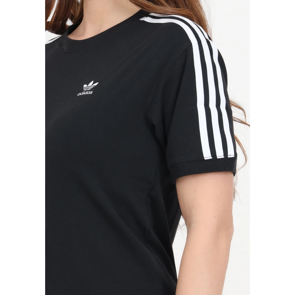 adidas Originals Zwarte 3 Strepen Geribbeld T-shirt Black Dames