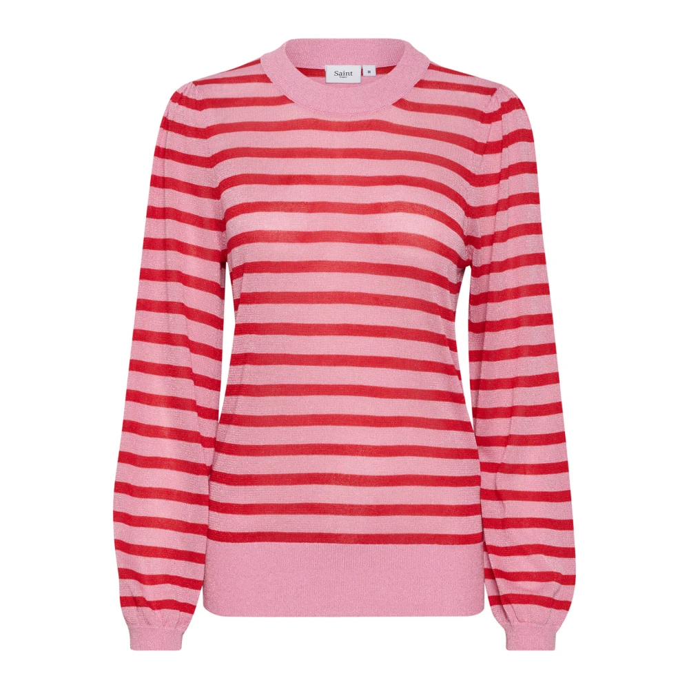 Saint Tropez Glittrig Pullover Tröja Pink Frosting Red, Dam