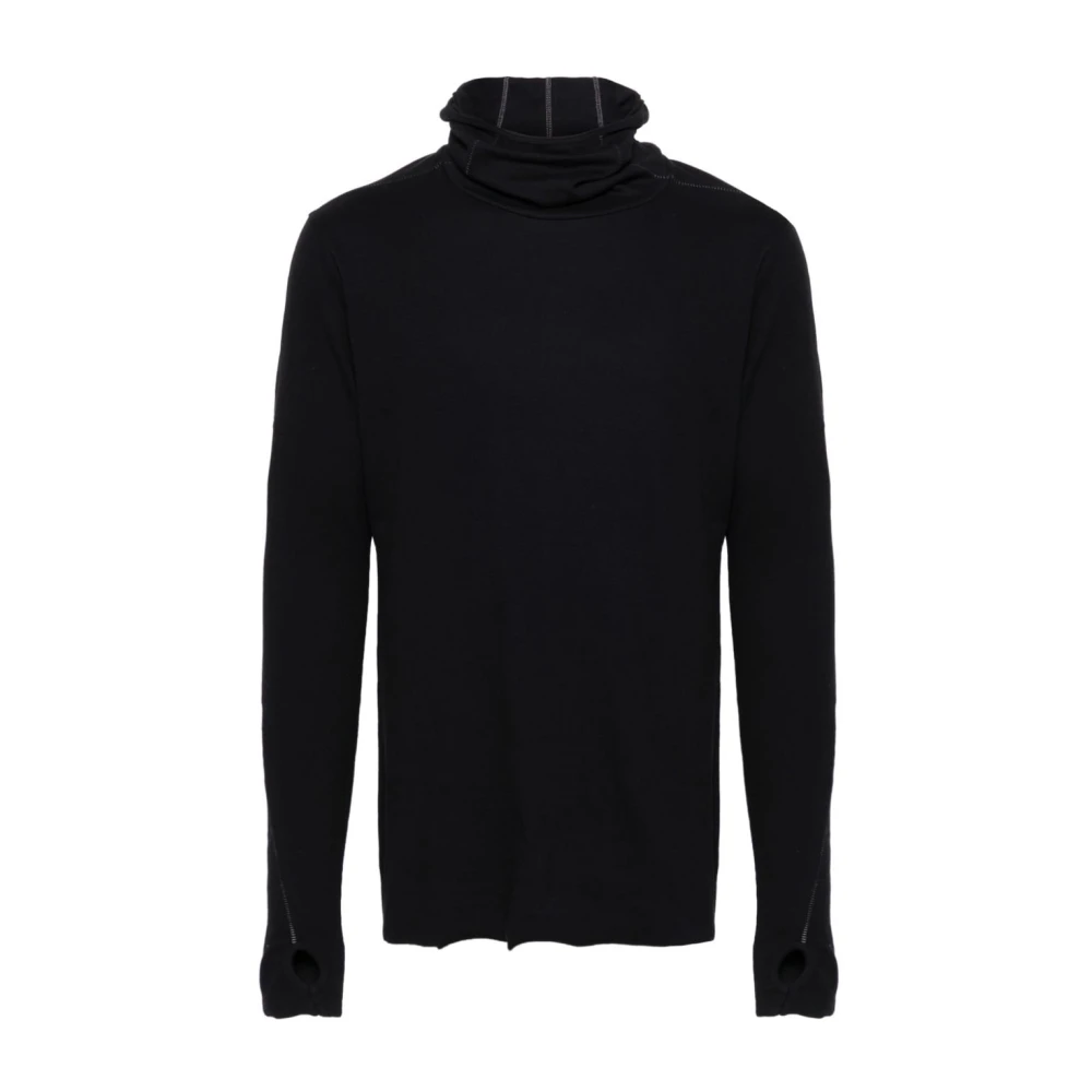 Thom Krom Zwarte Geribbelde Hoodie met Duimgaten Black Heren