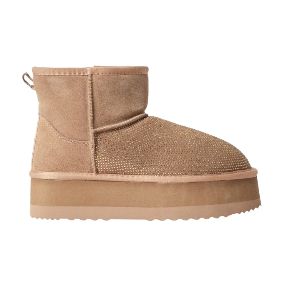 Gaëlle Paris Donna Marrone Stivali Eskimo In Pelliccia Con Strass