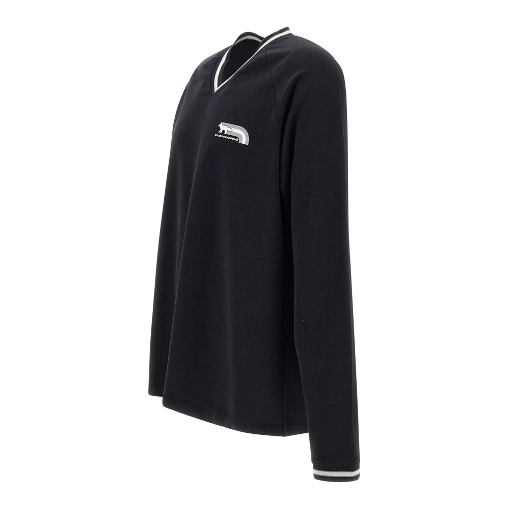 Maison Kitsuné Zwarte Katoenen Trui met Flash Fox Logo Black Heren