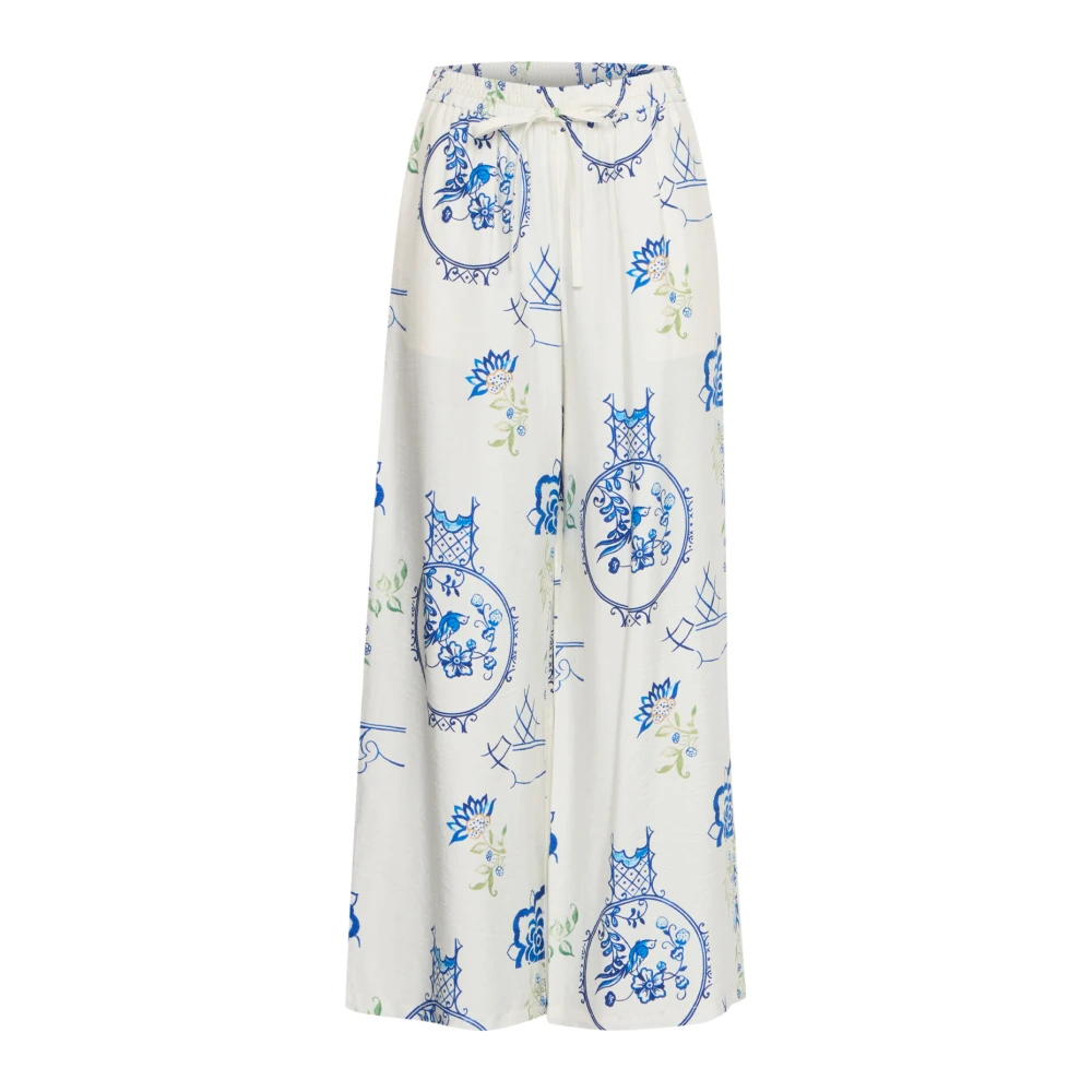 Ichi Wijde Bedrukte Broek White Dames