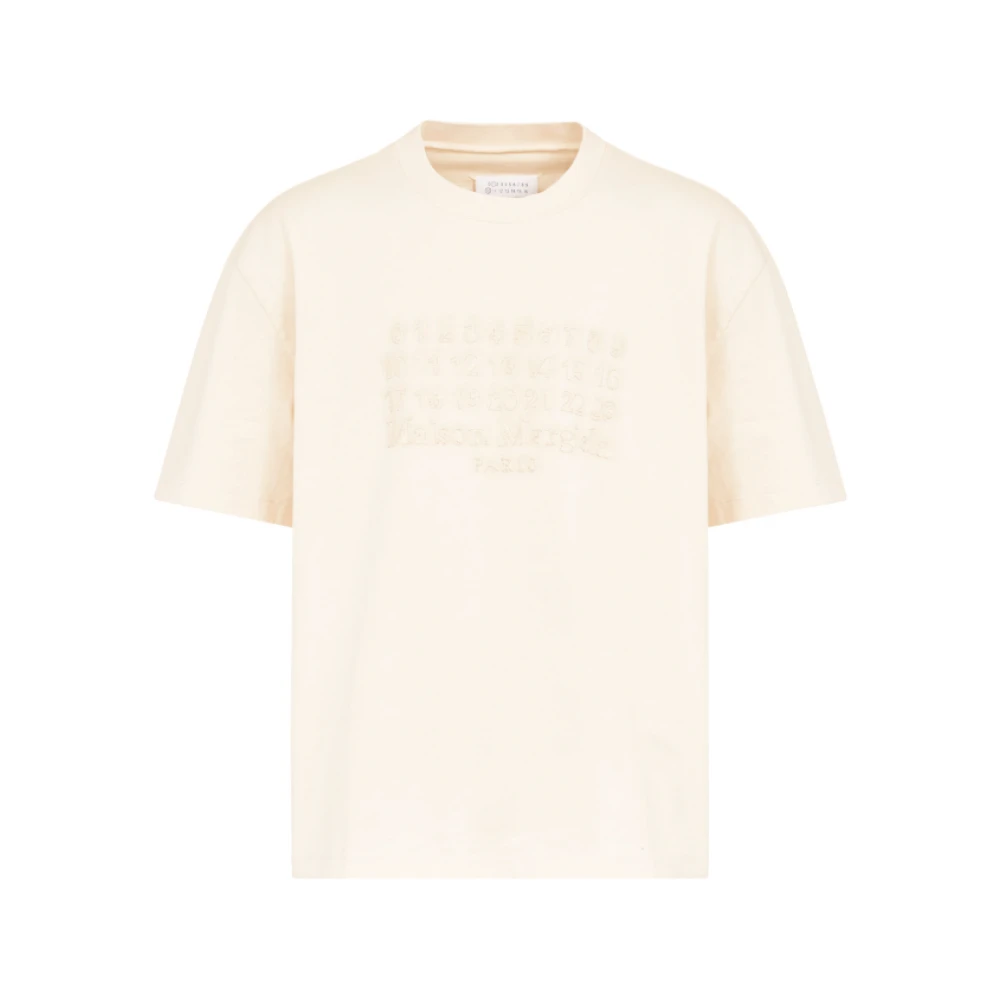 Maison Margiela Geborduurde Nummers Katoenen T-shirt Beige Heren