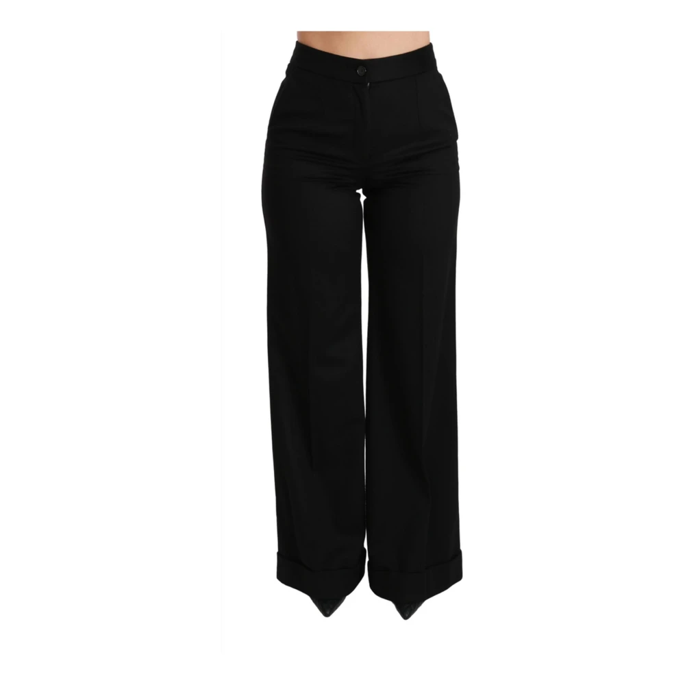 Dolce & Gabbana Women's Black Wide Trousers, 2XS, High Waist Flared Trousers