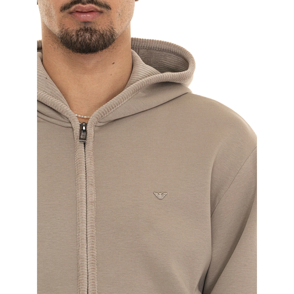 Emporio Armani Hoodie met rits en fluwelen details Beige Heren