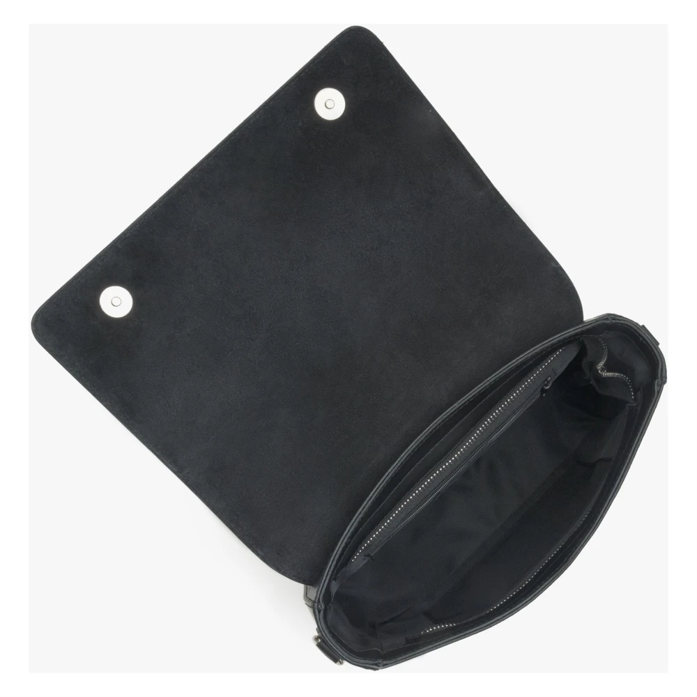 Estro Zwarte schoudertas met kettingriem voor dames gemaakt van premium Italiaans leer Er00115032 Black Dames