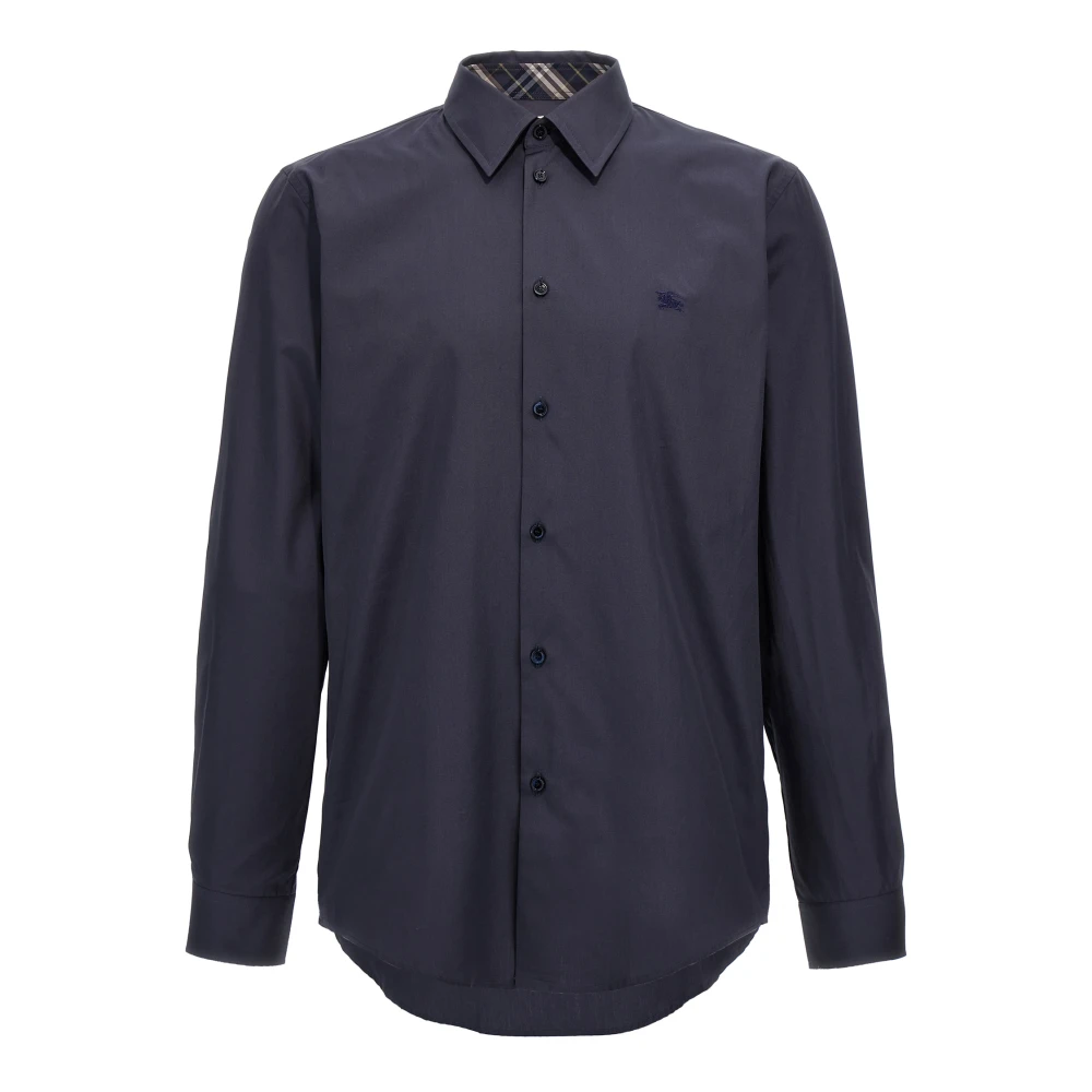 Burberry Men's Blue Casual Shirts, S, Logo Embroidery Shirt