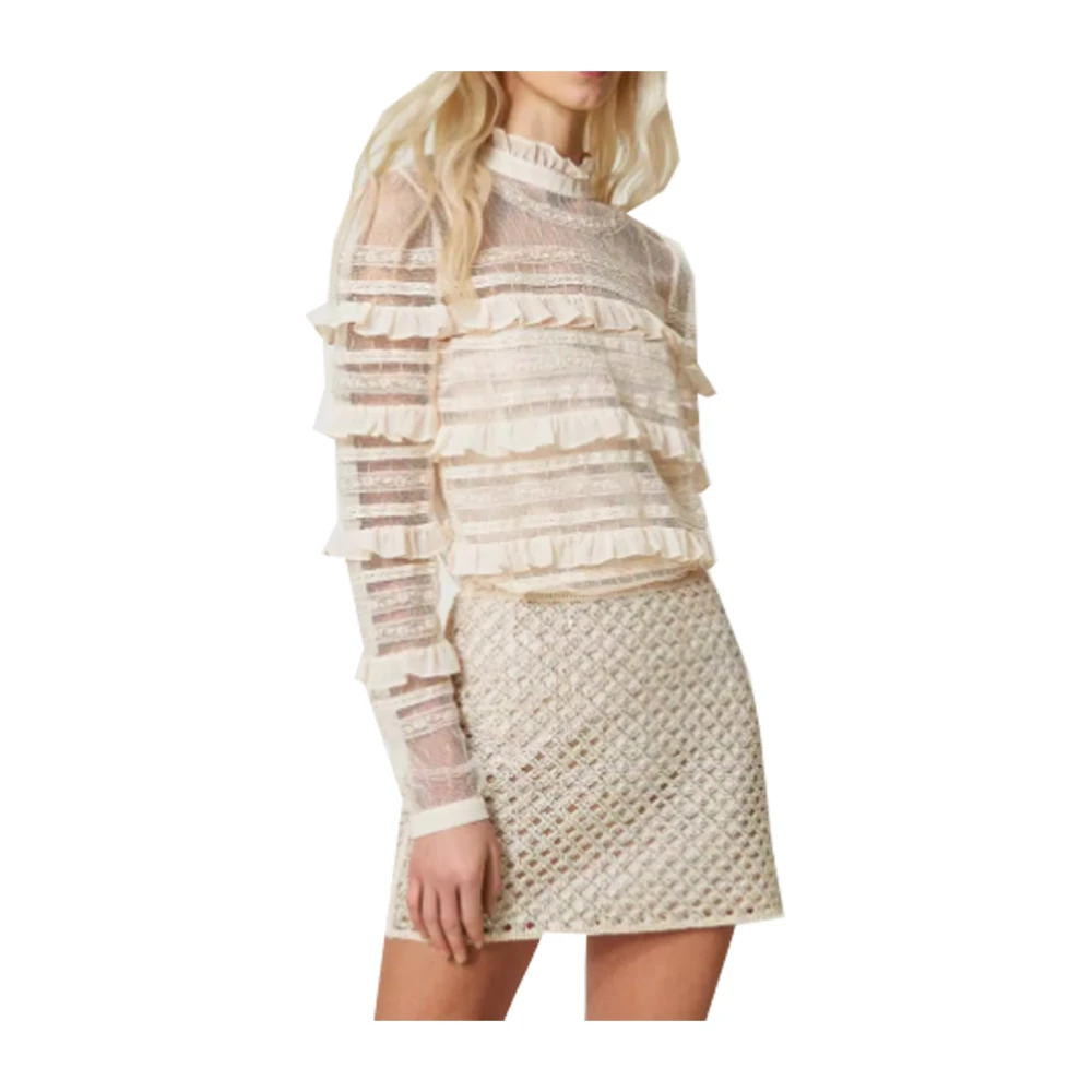 Twinset Tule Plumetis Top met Ruches White Dames