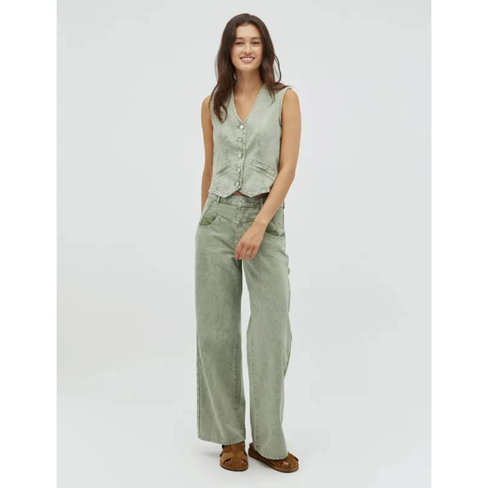 MbyM Stijlvolle Wide-Leg High Waist Denim Green Dames